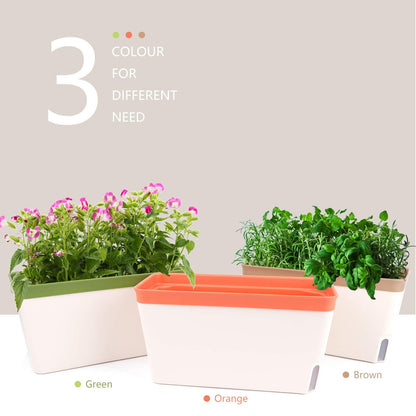 Fayavoo Self Watering Plant Pots, Set of 3 10.5 Inch Rectangular Windowsill Herb Planter Box, Modern Plastic Flower Pots for Indoor Outdoor Garden Office Patio, Planters with Drainage Hole Hidden Tray