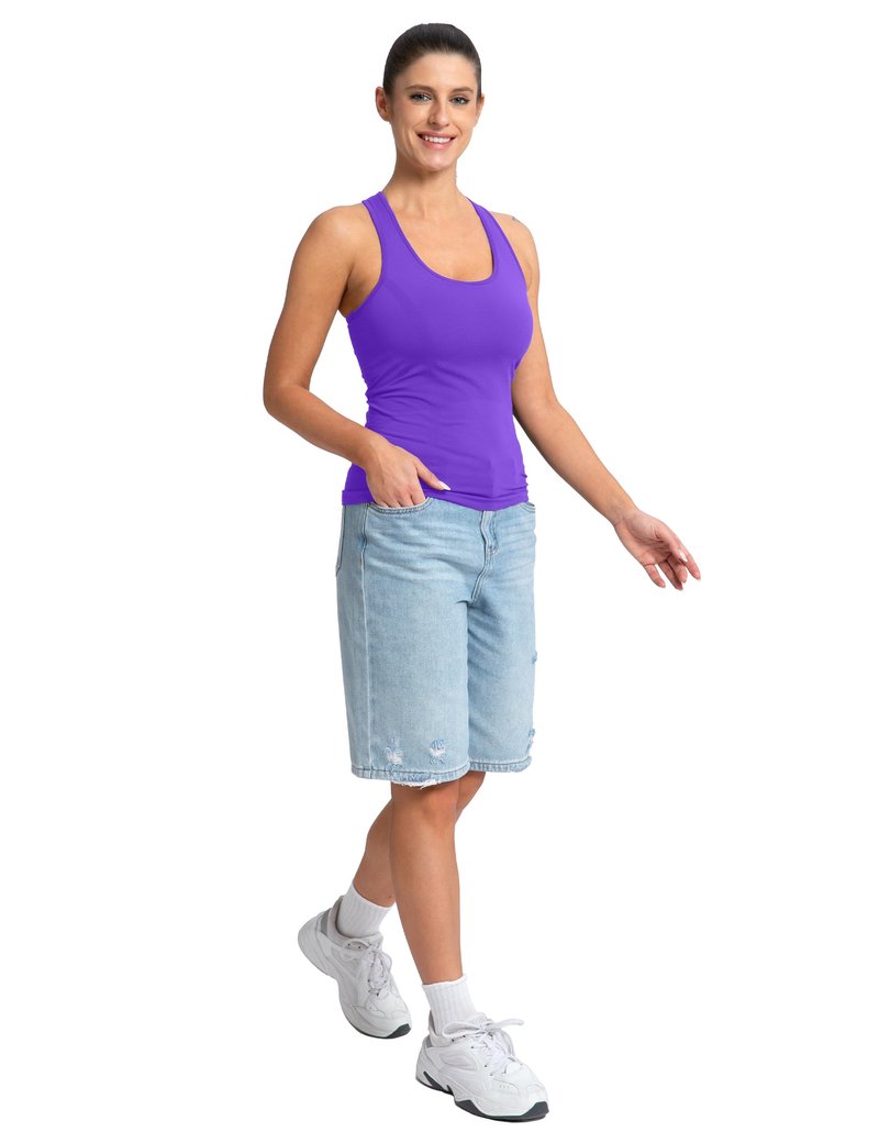 MathCat Workout Racerback Tank Tops for Women, Seamless Padded Athletic Yoga Running Tops Camisole Shirts with Built in Bra Purple