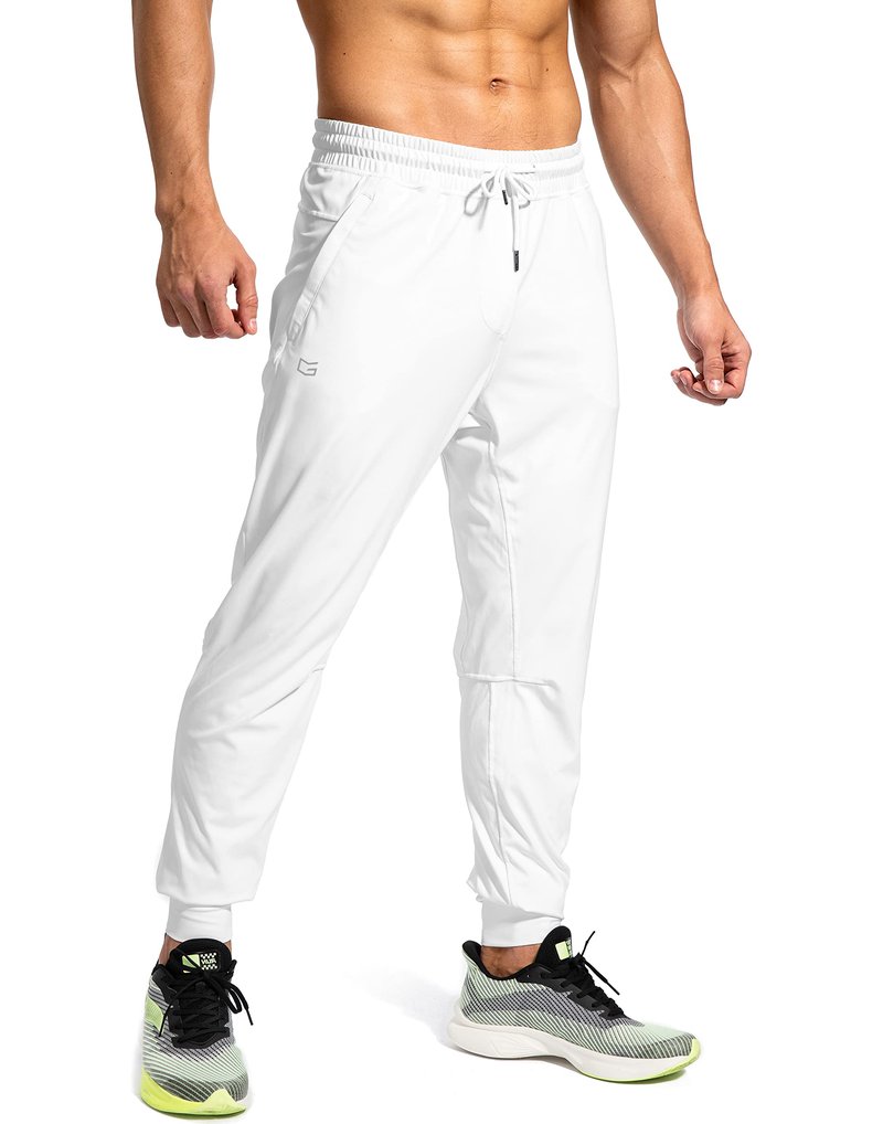 G Gradual Men's Sweatpants with Zipper Pockets Athletic Pants Traning Track Pants Joggers for Men Soccer, Running, Workout(White,L)