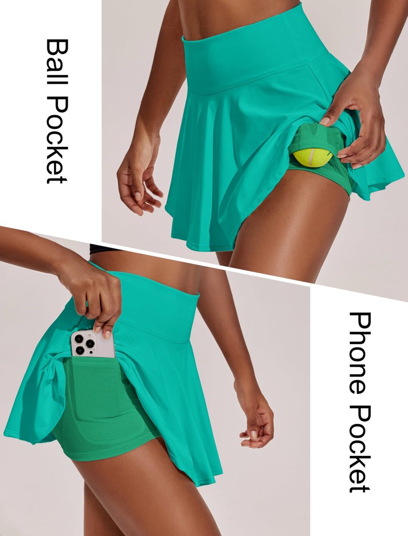 PINSPARK Tennis Skorts for Woman High Waisted Athletic Skirt with Shorts Underneath Pleated Golf Skirts, Cascadia Green XL