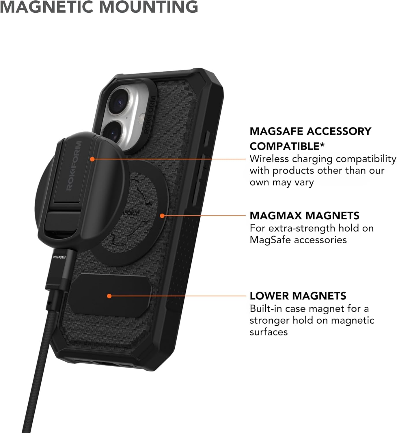 Rokform Rugged Case Compatible with iPhone 16 Pro Max, Magnetic Cover (Black)