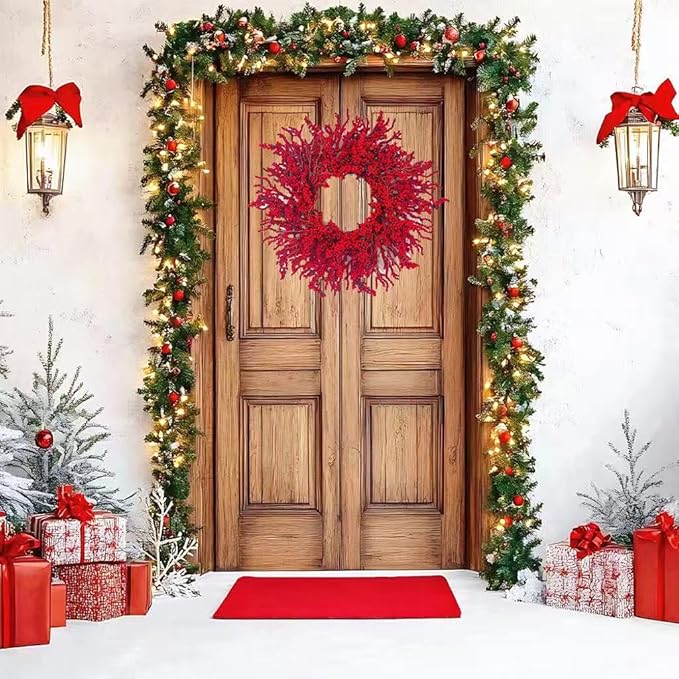 20 Inch Christmas Wreath for Front Door,Artificial Berry Wreath, Modern Farmhouse Flower Wreath, Used for Window, Wall, Porch, and Other Indoor and Outdoor Home Decorations