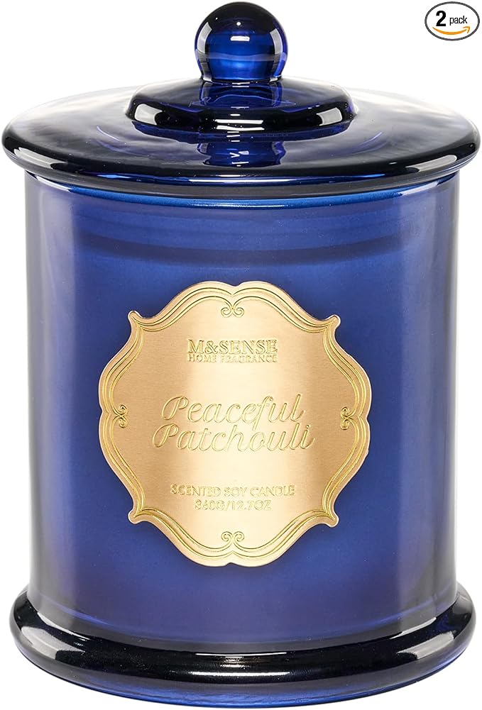 M&SENSE Patchouli Candles for Home Scented, Organic Soy Wax Non Toxic, Relaxing Fall Winter Candles for Spa Meditation, 2 Wick 12.7oz 75 Hour Long Lasting,Thanksgiving Christmas Gift