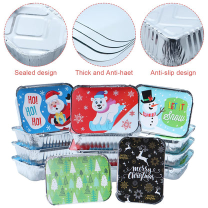 JOYIN 36 Pcs Christmas Cookie Tins with Lids for Gift Giving, Rectangle Treat Foil Exchange Containers, 7"x5"x2" Disposable Food Storage Pan for Holiday Leftovers Goodie Container