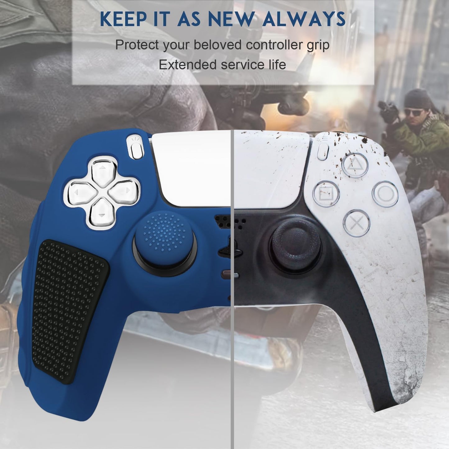 SIKEMAY Anti-Slip PS5 Controller Skin, Soft Thicken Non-Slip Studded Silicone Gel Grip Protective Cover Case for PlayStation 5 Controller Grip, 2 Pack with 8 x Thumb Grip Caps
