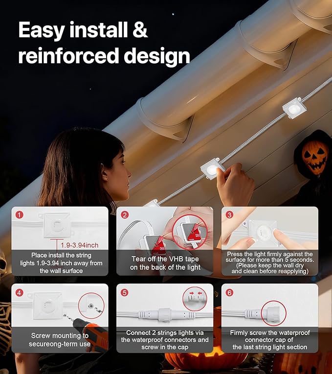Permanent Outdoor Lights for House: 100FT RGB+IC LED Eave Light with Smart APP & Remote Control, 72 Scene Modes, IP65 Waterproof String Lights-Party, Christmas Decoration(Extension Cord Not Included)