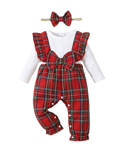 Toddler Baby 12-18 Months Girl Clothes Fall Winter Outfits Long Sleeve Romper Ruffle Red Jumpsuit Bodysuit Plaid Overalls 1 Year Old Girl Clothes