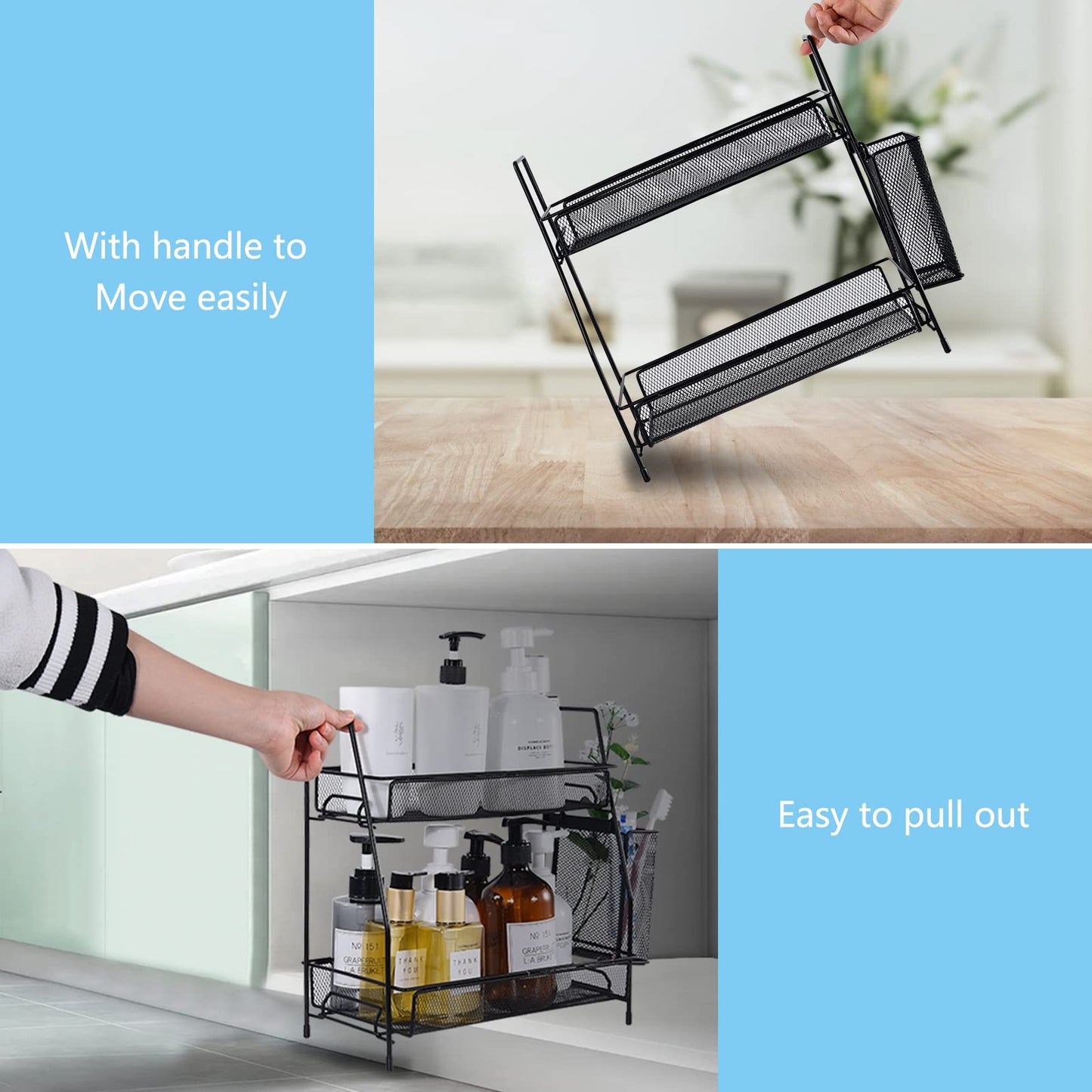 LEMIKKLE Countertop Organizer for Bathroom Counter, The Organizer for Bedroom, Spice Rack Organizer for Kitchen Counter Shelf with Small Basket(Black)