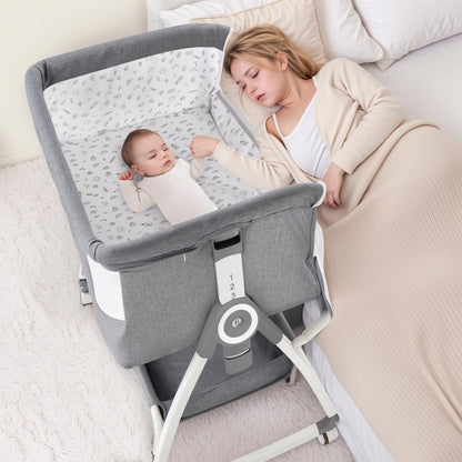 Advwin Bedside Crib with Mattress, Bedside Co-Sleeper Grey
