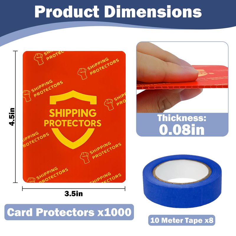 Succwoah 1000-Pack Trading Card Shipping Protectors 3.5'' x 4.5'' with 8 Rolls of Tape, Heavy Duty Corrugated Sheet for Safe Shipping, Precut Card Mailers for Sports, MTG, and Collectible Cards (Red)
