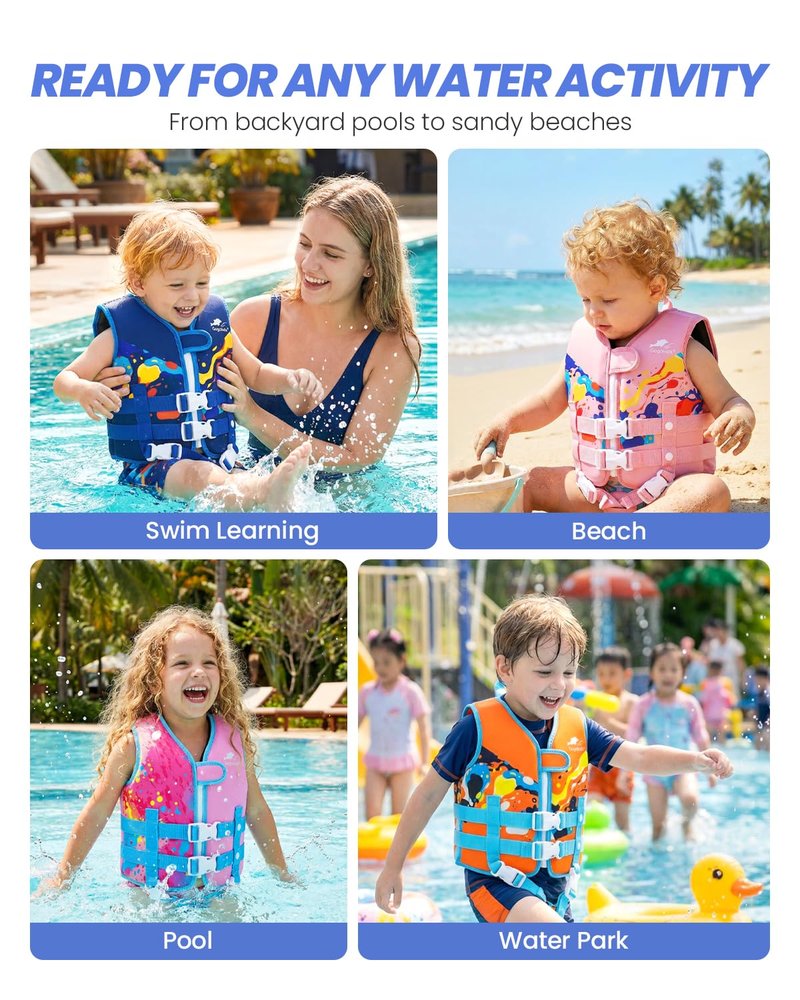 Gogokids Swim Vest for Toddler & Kid 1-2-3-4-5, Adjustable Buoyancy Swimming Vest for Kid Learn to Swim, Toddler Floaty with Removeable Floats and Dual Safety Straps Buoyancy Aid for Pool Beach Puddle