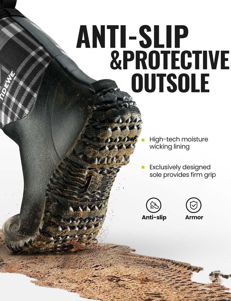 TIDEWE Women's Waterproof Rubber Boots - Insulated Mid Calf with Steel Shank for Hunting & Gardening | 6mm Neoprene