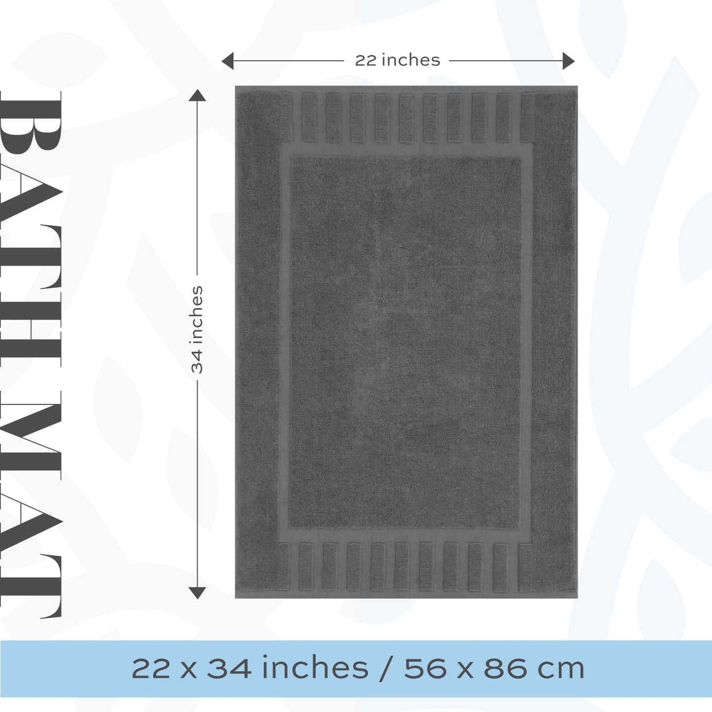 White Classic Set of 2 Bath Mats for Bathroom Floor, 86 x 56 cm Terry Cloth Hotel Styles Bath Mat 2 Pack, Dark Grey Reversible Bath Towel Mats, Machine Washable Shower Bathroom Floor Towels, Grey