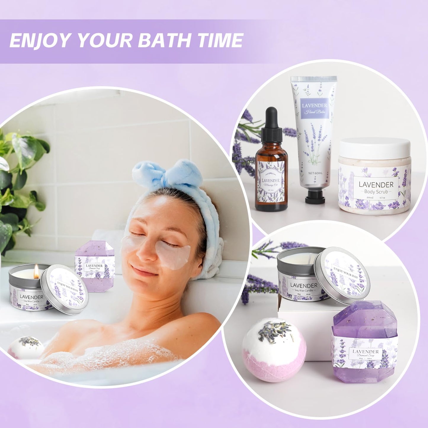 Frerdui Lavender Spa Gifts Set, 11 Pcs Bath Gift Set for Women, Relaxing Spa Gifts, Home Spa Products, Birthday Gifts for Women Valentine's Day