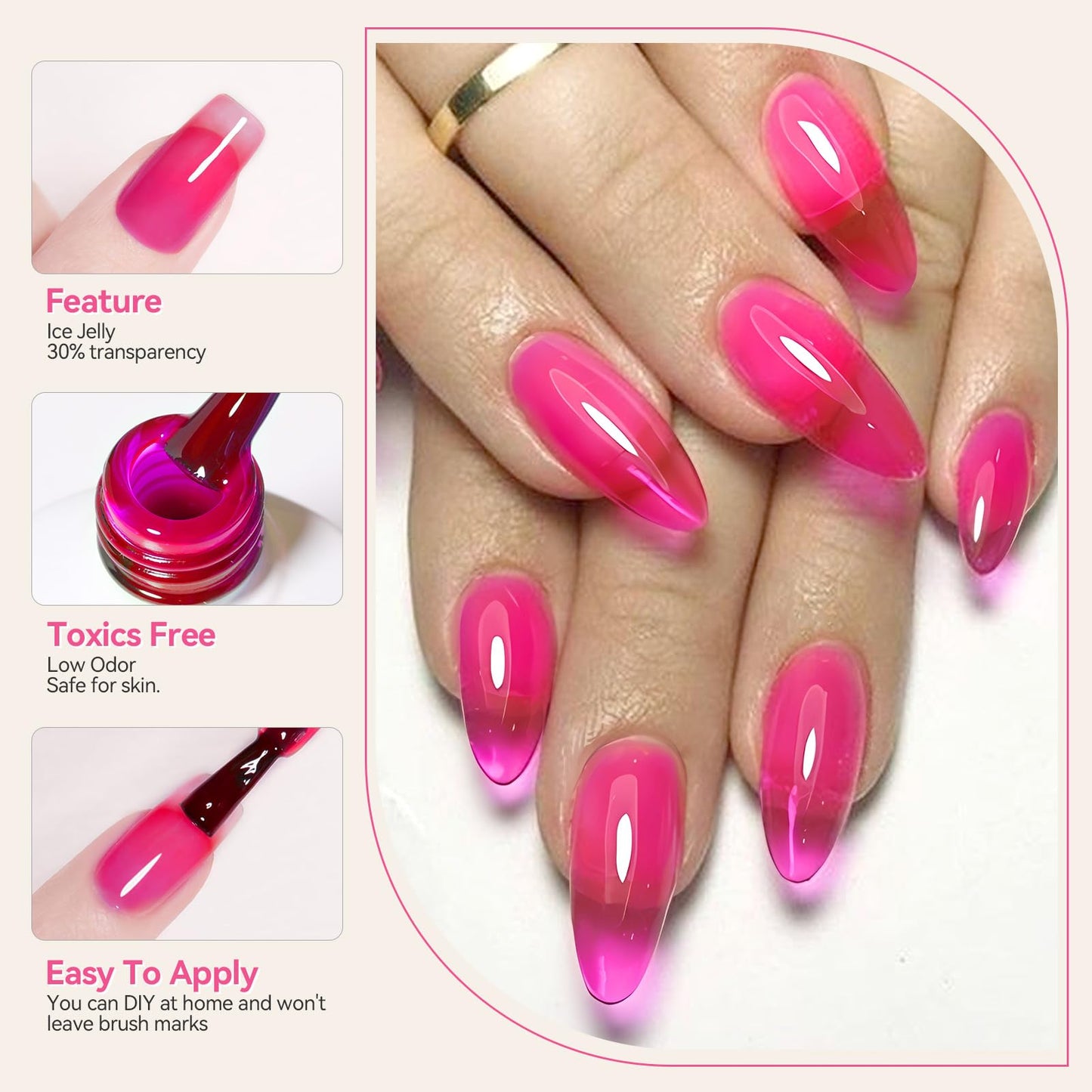 BORN PRETTY Jelly Gel Nail Polish Halloween Neon Gel Polish,Hot Pink Red Purple Blue Green Yellow 6Colors Translucent Effect,Soak Off U v LED Light Cure Nail Art Kit for Salon Manicure and DIY at Home