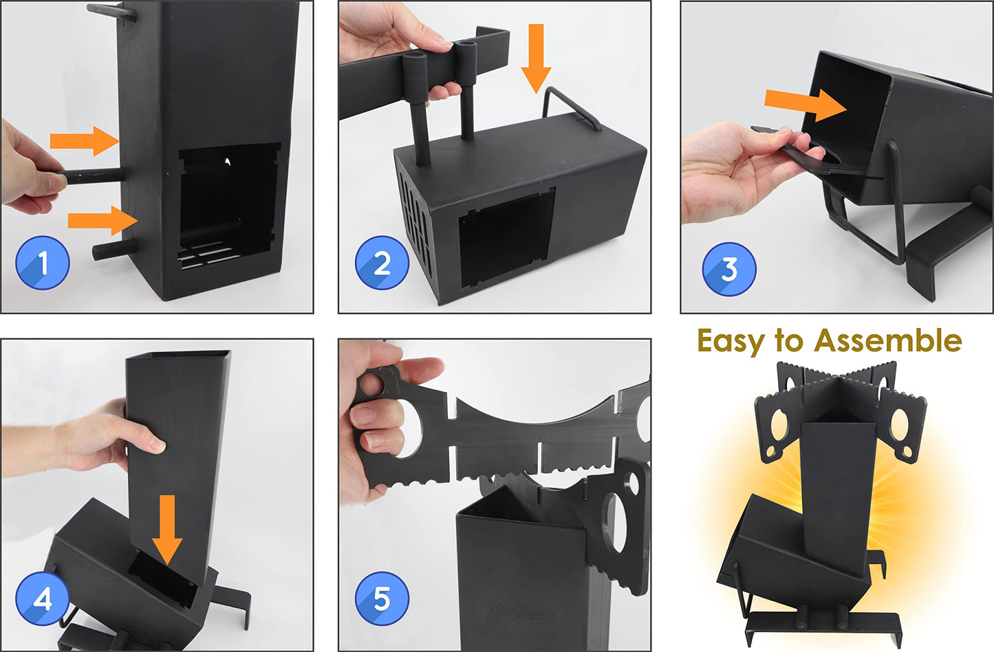 Collapsible Rocket Stove by StarBlue with FREE Carrying Bag - A Portable Wood Burning Camping Stove with Large Fuel Chamber Best for Outdoor Cooking, Camping, Picnic, BBQ, Hunting, Fishing