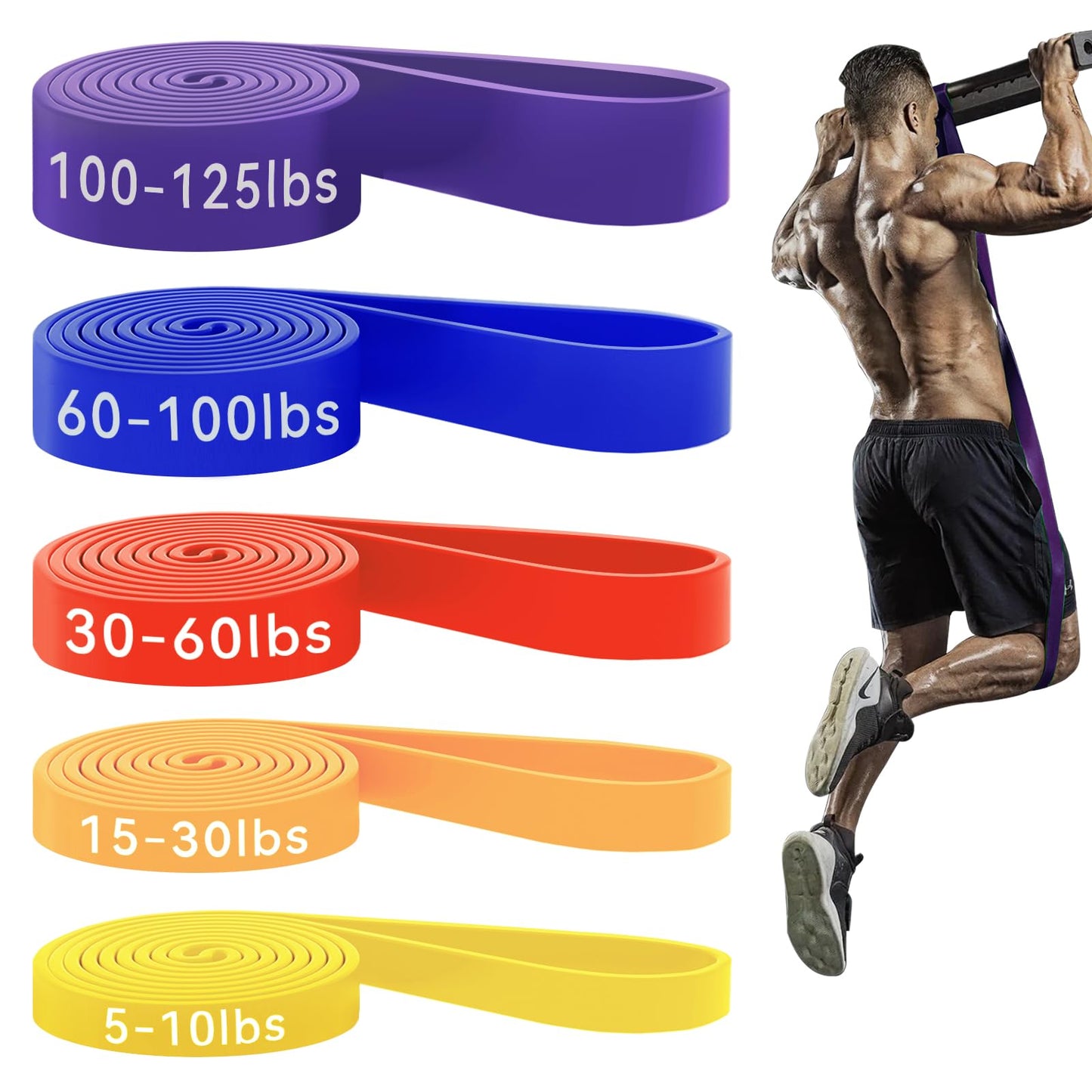 HAPBEAR Pull Up Assistance Bands - Pull Up Bands - Resistance Bands - Exercise Bands Resistance Bands Set of 5 - Workout Bands for Working Out, Stretching, Muscle Training