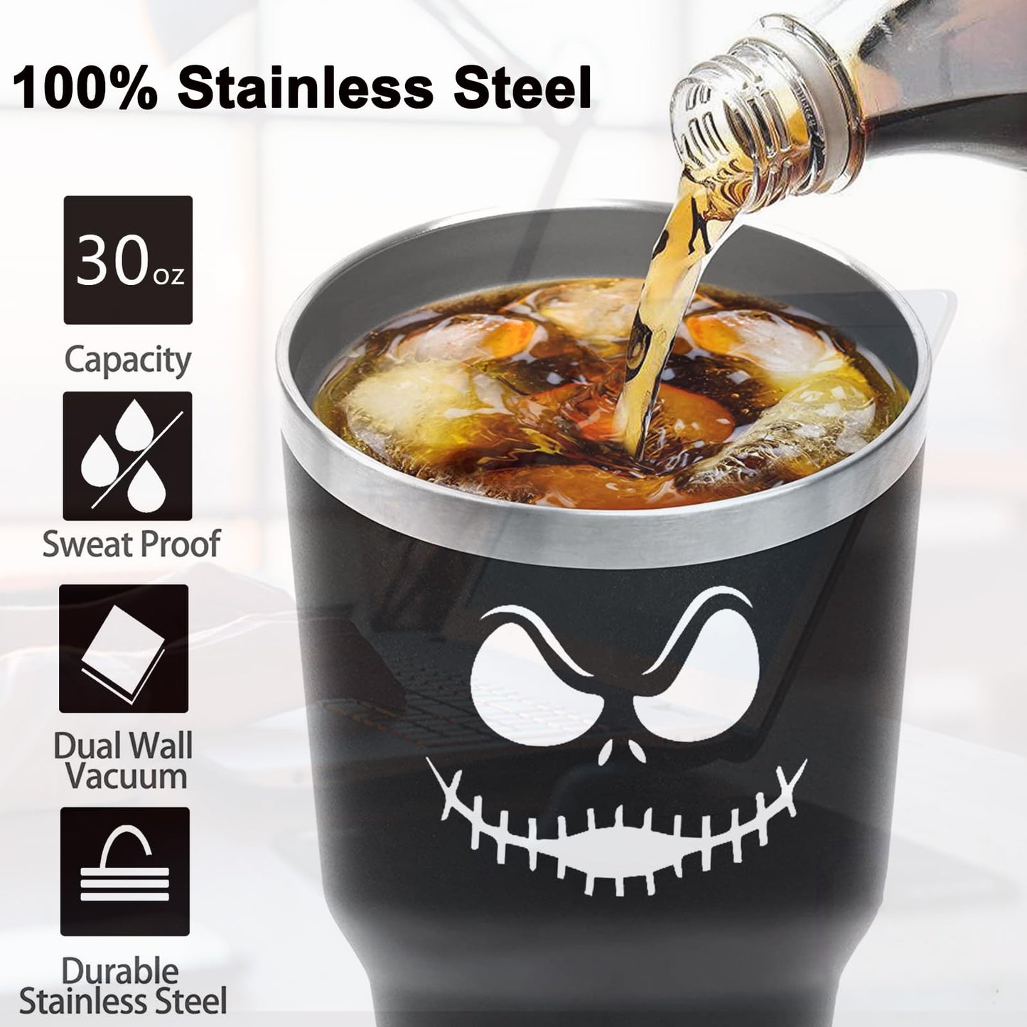 LXDAZSX 30OZ Jack Tumbler Stainless Steel Water Bottle Travel Mug Iced Coffee Cup with Handle Straw Lid Insulated Reusable Hot Cold Beverages Tumbler Smily