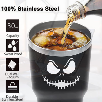 LXDAZSX 30OZ Jack Tumbler Stainless Steel Water Bottle Travel Mug Iced Coffee Cup with Handle Straw Lid Insulated Reusable Hot Cold Beverages Tumbler Smily