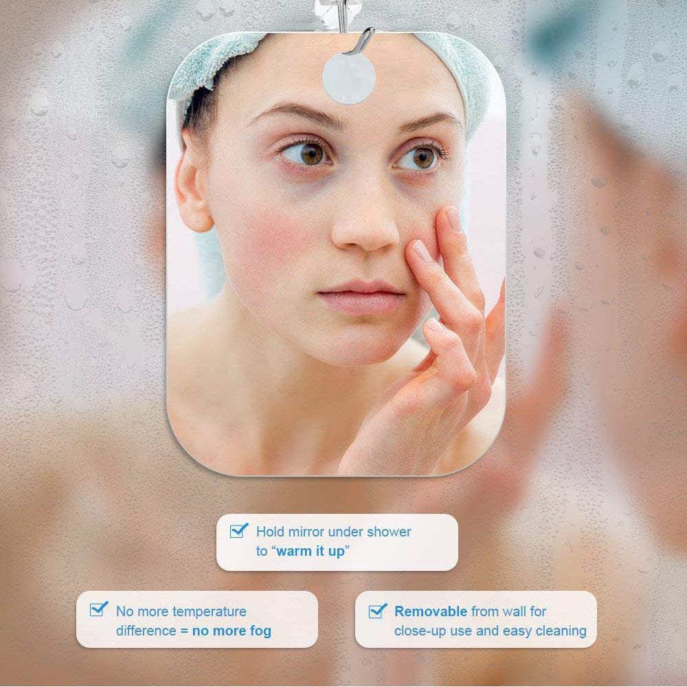 Deluxe Large Shower Mirror Fogless Shaving Mirror (11 inX7.8 in) Anit-Fog Shave Mirror Fog-Free Wall Hanging Mirror Bathroom Mirrors whit 1 Hook