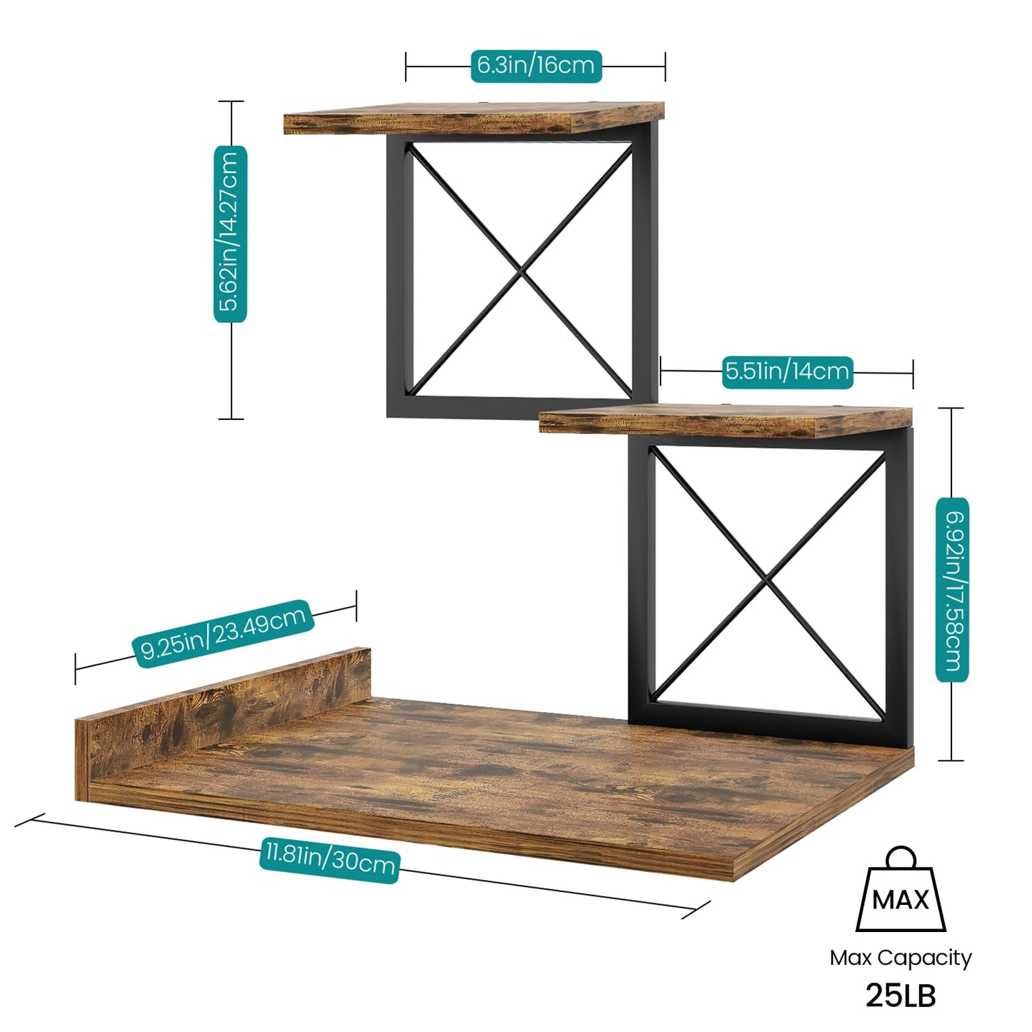 ELITEROO Desk Shelf Organizer, Wood Desktop Organizer Small Bookshelf, 3 Tier Storage Shelf Riser Display Stand for Office Decor and Desk Accessories, Rustic Brown Black