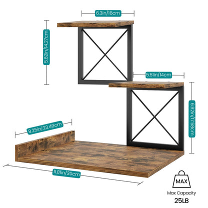 ELITEROO Desk Shelf Organizer, Wood Desktop Organizer Small Bookshelf, 3 Tier Storage Shelf Riser Display Stand for Office Decor and Desk Accessories, Rustic Brown Black