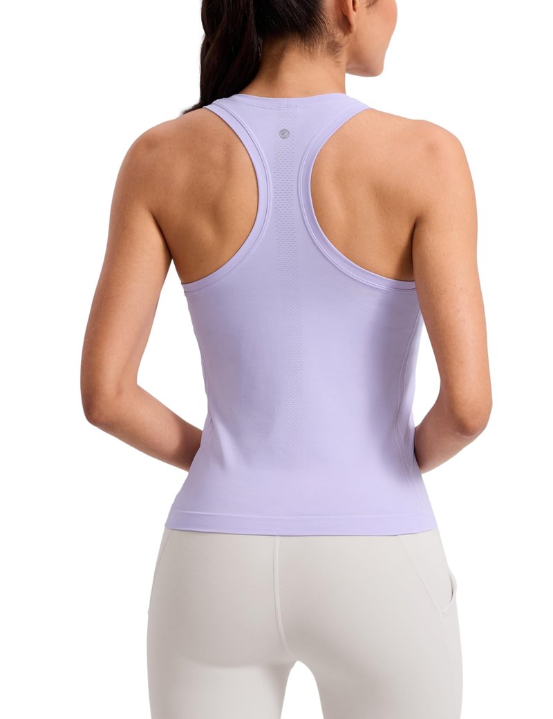 CRZ YOGA Seamless Workout Tank Tops for Women - Athletic Running Gym Sleeveless Shirts Crewneck Racerback Breathable Lavender Frost Medium