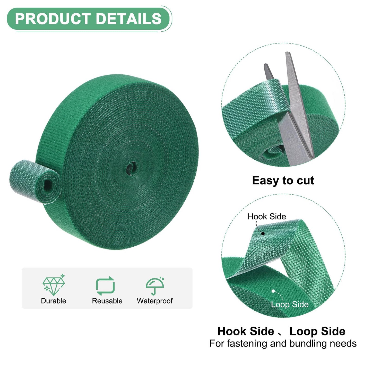 M METERXITY 2-Roll Garden Plant Tape, 33 ft x 0.8 in Garden Hook and Loop Plant Ties Multi-Purpose Use Adjustable and Reusable Twist Wire Tape for Plants/Flowers/Vines [Green]