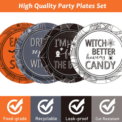 Halloween Party Paper Plates Supplies 7" Disposable Witch Party Dessert Plates Tableware Set Decorations for Birthday Funny Halloween Spooky Party Get-Together