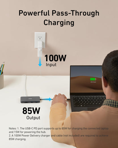 Anker 555 USB-C Docking Hub (8-in-1) PowerExpand Adapter, 85W Power Delivery, 4K 60Hz HDMI, 10Gbps USB-C & 2 USB-A Data Ports, Ethernet Port, MicroSD & SD Memory Card Reader, for MacBook Pro and More