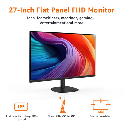 Amazon Basics 24 in Monitor, FHD 1080P, Max 100Hz, VESA Compatible, Built-in Speakers, Black