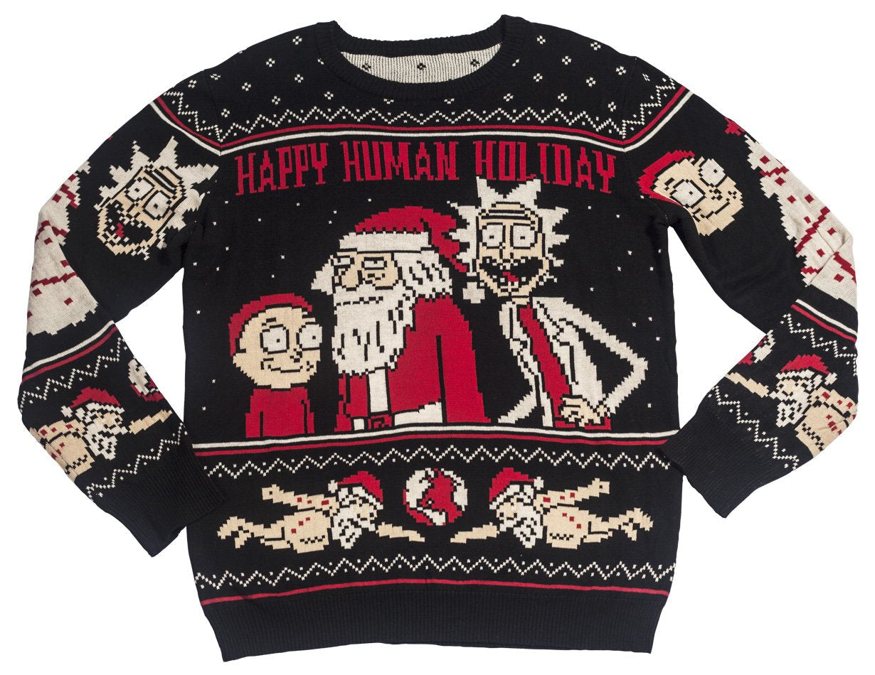 Ripple Junction Rick and Morty Adult Christmas Sweater Happy Human Holiday Novelty Sweater for Men and Women X-Large