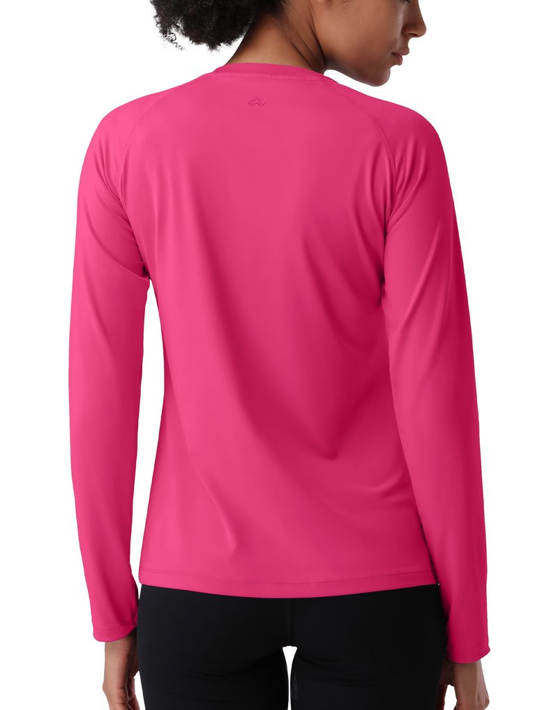 Pioneer Camp Women's UV Sun Protection SPF Shirt V Neck UPF 50+ Long Sleeve Workout Tops Quick Dry Rash Guard Hiking Running Rose Pink