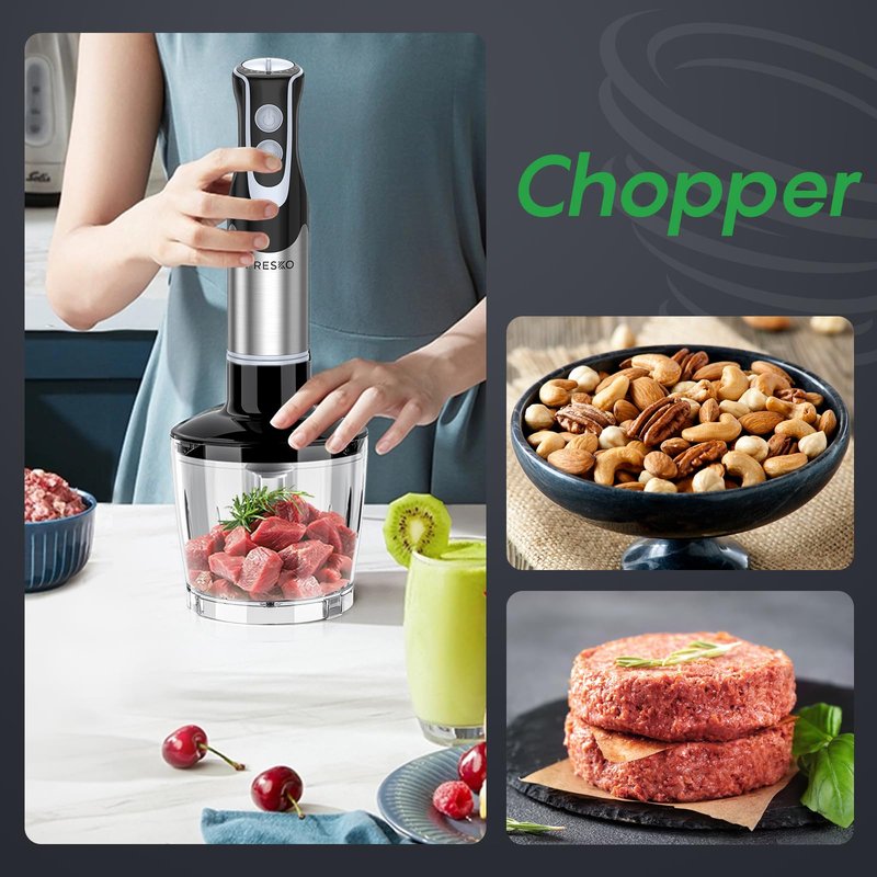 Immersion Blender Handheld, Stainless Steel Hand Electric Stick Mixer with 12-Speeds & Turbo Mode, Powerful 500W Emulsion Blender with Beaker, Chopper & Whisk for Smoothie, Puree, Baby Food
