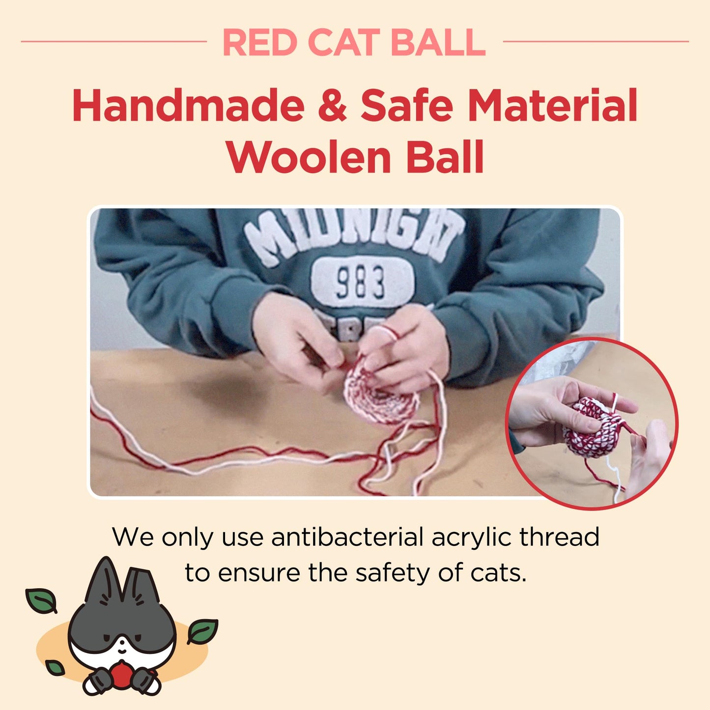 JAYU PET Red Cat Ball [W/O Bell Version] - Handmade Silvervine Cat Toy with Catnip, Interactive Matatabi Ball for Indoor Cats & Kittens, Feline Play Toy & Gift (2.7 inch)