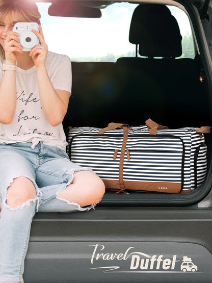 Lekesky Large Foldable Travel Duffe Bag - 150L Waterproof Holdall Luggage Bag with Shoes Compartment, Weekend Overnight Sports Bag for Women and Men(Striped, 84 * 42 * 43cm)