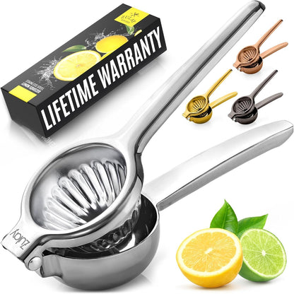 Zulay Lemon Squeezer Stainless Steel with Premium Heavy Duty Solid Metal Squeezer Bowl (Black Grip, Large)