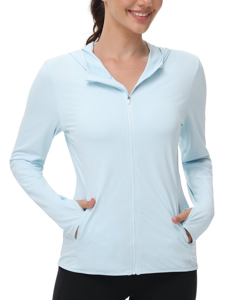 isnowood Womens UPF 50+ SPF Hoodie Jacket, UV Sun Protection Long Sleeve Full Zip Hoodies, Lightweight Athletic Shirts for Hiking Outdoor Workout