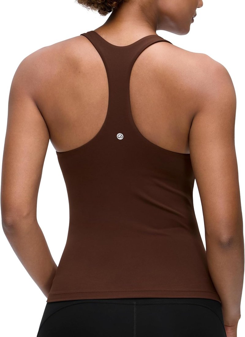 CRZ YOGA Workout Racerback Tank Tops for Women - Padded Spandex Yoga Shirts with Built-In Bra