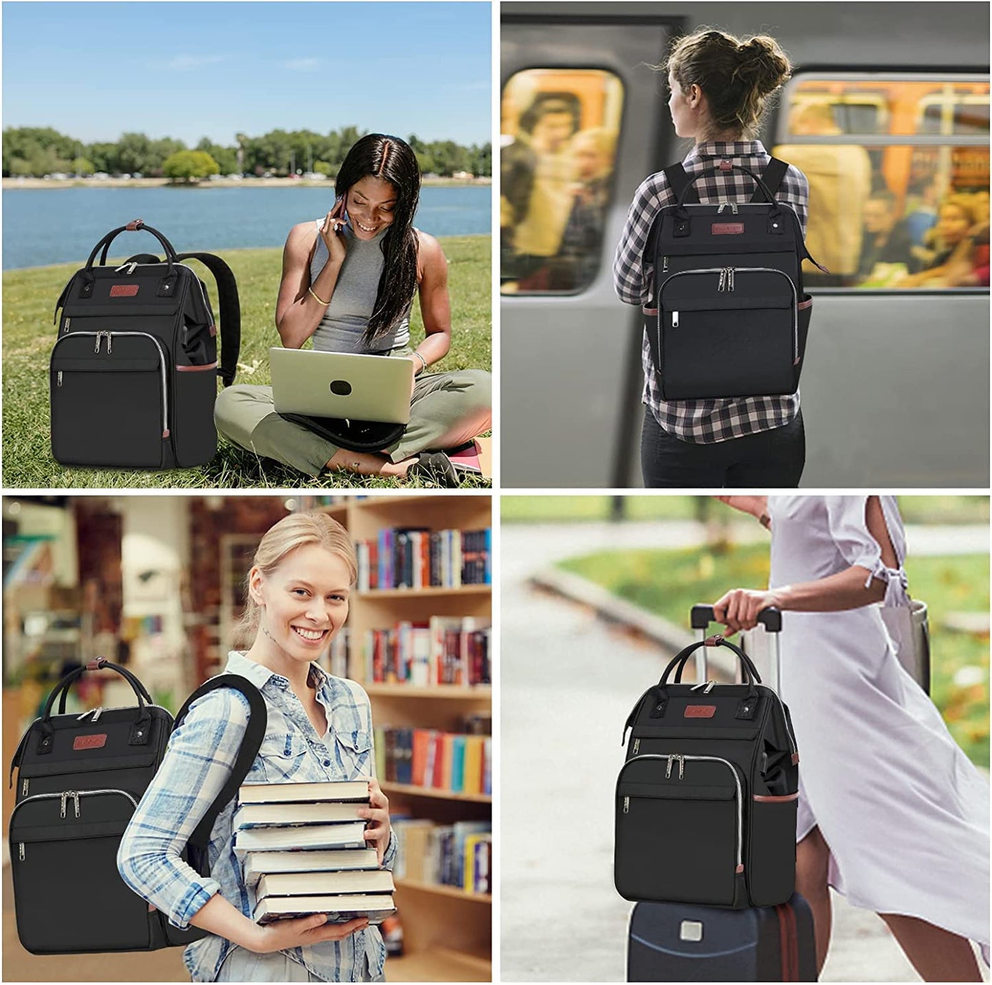 EMPSIGN Laptop Backpack for Women, 15.6 Inch College School Backpack, Laptop Rucksack Casual Daypack Wide Open, Water Repellent Travel Business Work Bag Computer Bookbag with USB Port, Black