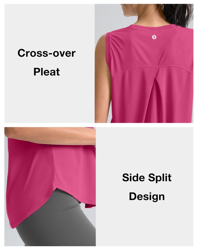 SANTINY Women's Sleeveless Workout Tops Breathable Lightweight Active Tennis Yoga Shirts Athletic Running Tank Tops for Women (Rose_XL)