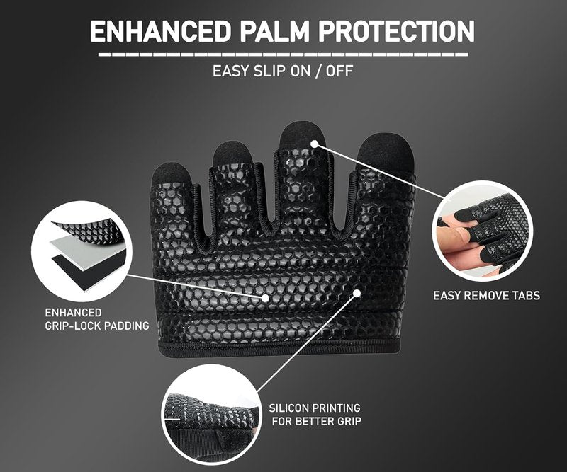 Fitness Force Workout Gloves - Non-Slip Fingerless Weight Lifting Gloves for Men & Women | Full Palm Protection