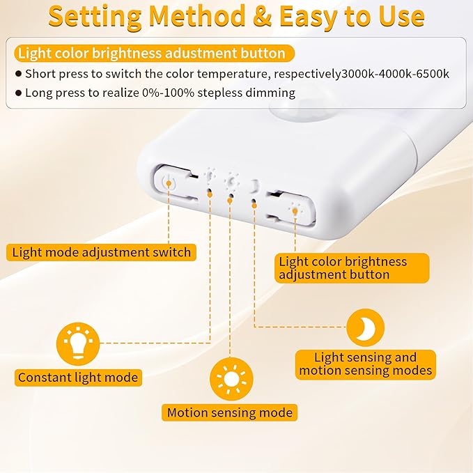 Wireless Under Cabinet Lighting 12 Inch 3 Pack, Magnetic Motion Sensor Light Indoor USB C Rechargeable Closet Lights, 3 Color Dimmable LED Night Light Stick on Under Counter Lights for Kitchen Stairs