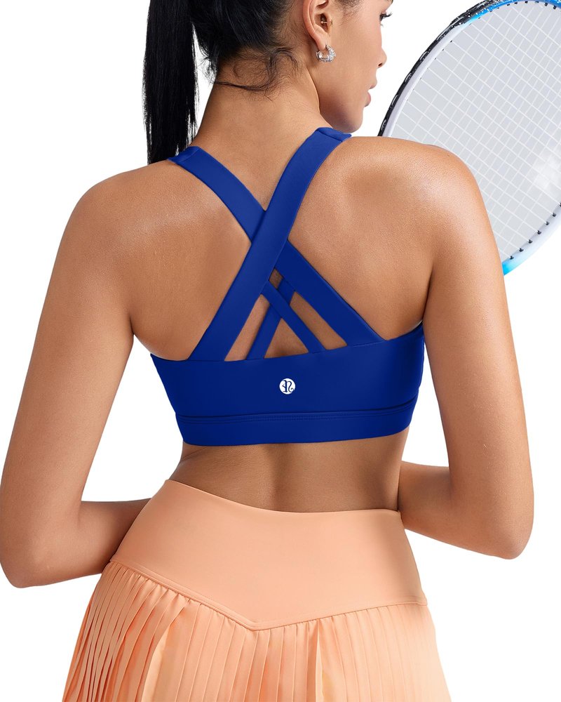 RUNNING GIRL Sports Bra for Women, Criss-Cross Back Padded Strappy Sports Bras Medium Support Yoga Bra with Removable Cups(2353 Bright Blue_3XL)