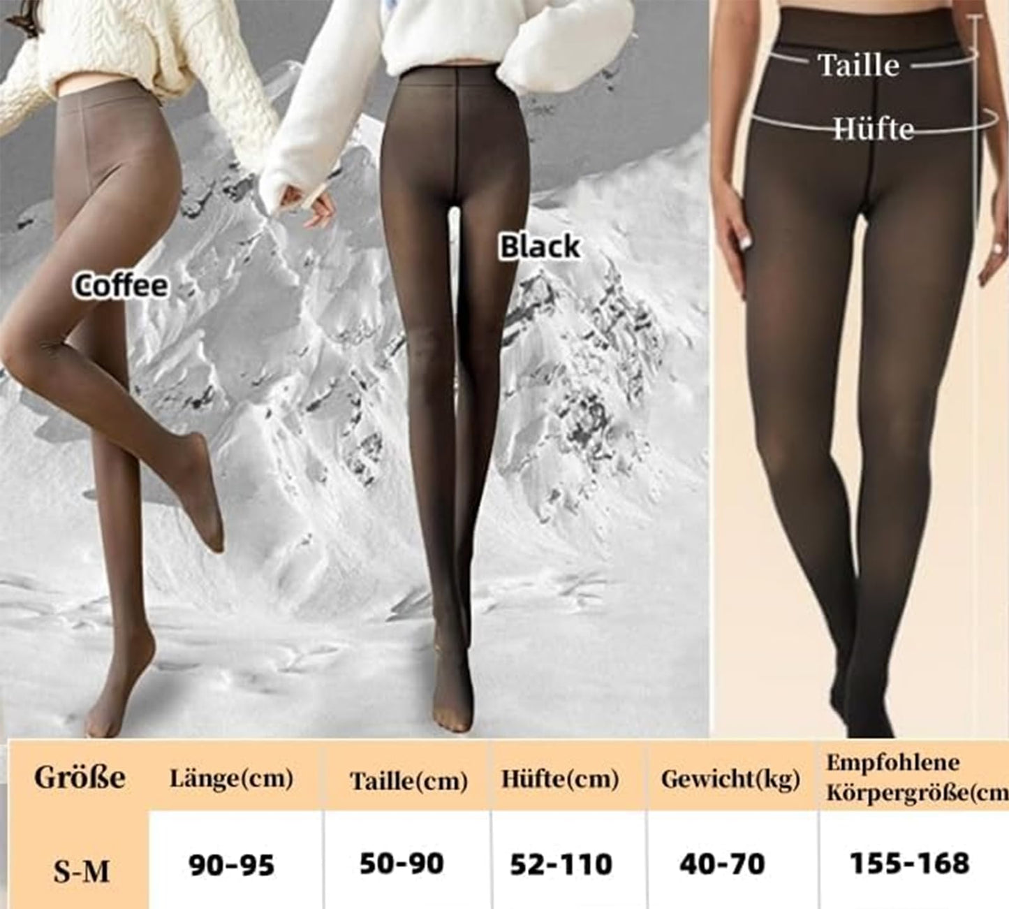 CM C&M WODRO Women's Fleece Lined Tights Fake Translucent Thermal Leggings Winter Sheer Warm Tights Footless Tights