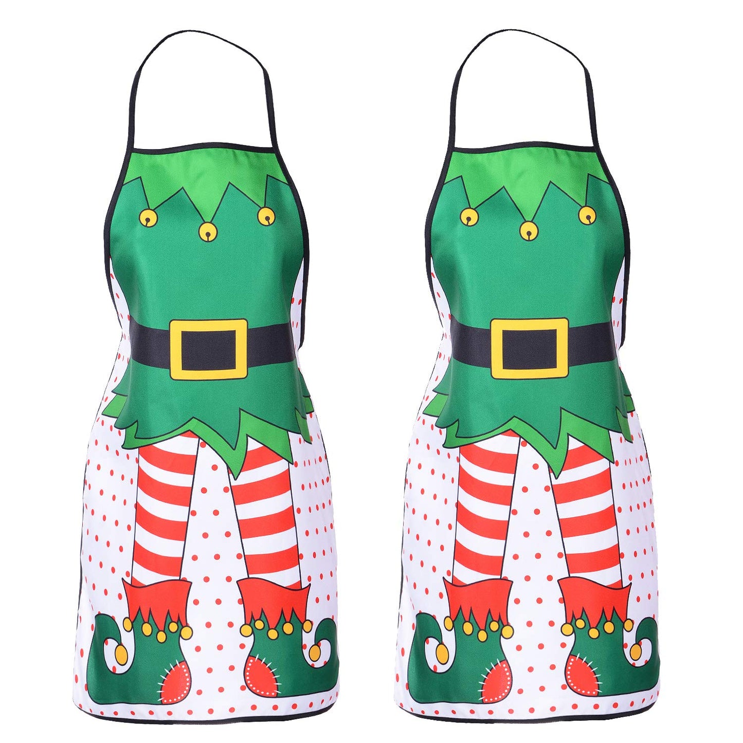 DearHouse 2 Pack Christmas Elf Apron, Cute Adjustable Kitchen Chef Bib BBQ Cooking Funny Flirty Aprons for Adult，Holiday Kitchen Apron Funny Creative Thanksgiving