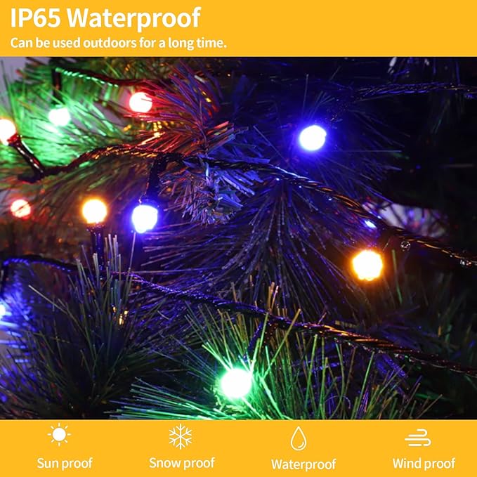 LED Christmas Lights Outdoor,300LED 105Ft 8 Modes Plug-in Connectable Waterproof Globe String Lights for Outdoor & Indoor Decorations (Multi-Colored)