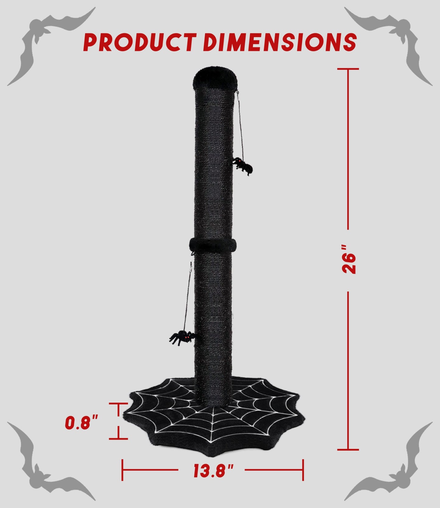 PuzzlePaw Gothic Cat Scratching Post with Spider Dangling Toys for Indoor Cats, Halloween Spooky Cat Scratcher,Activity Cat Play Center Goth Cat Tree Tower Furniture with Cobweb Base,Black