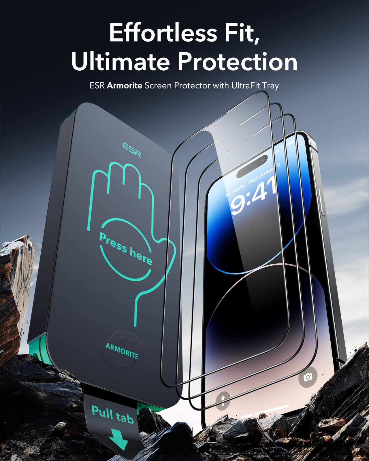 ESR 3 Pack 9H+ Glass for iPhone 16 Pro Max Screen Protector, [Military Grade Shatterproof & Longest Durable] Armorite Ultra-Tough Tempered Glass with UltraFit Tray
