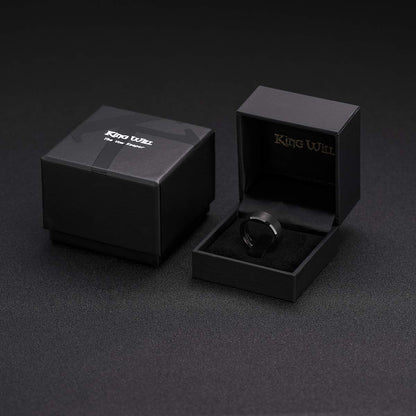King Will BASIC 7mm Men Black Tungsten Carbide Wedding Ring Brushed Finish Beveled Polished Edge 10